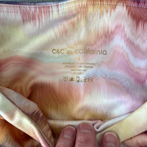 C&C California Wave Sunset Multi High Waist Pocket Crop Workout Leggings SM NWT - Picture 3 of 13